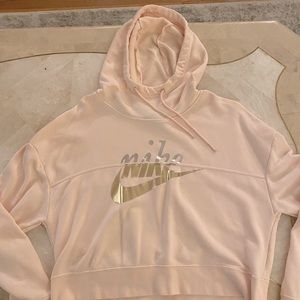 Nike pink cropped hoodie gold and silver letters